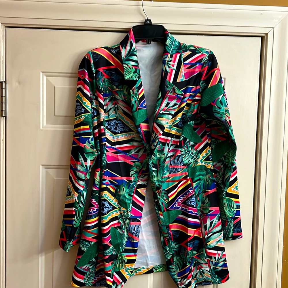 Floral Print Shawl Collar Open Front Blazer